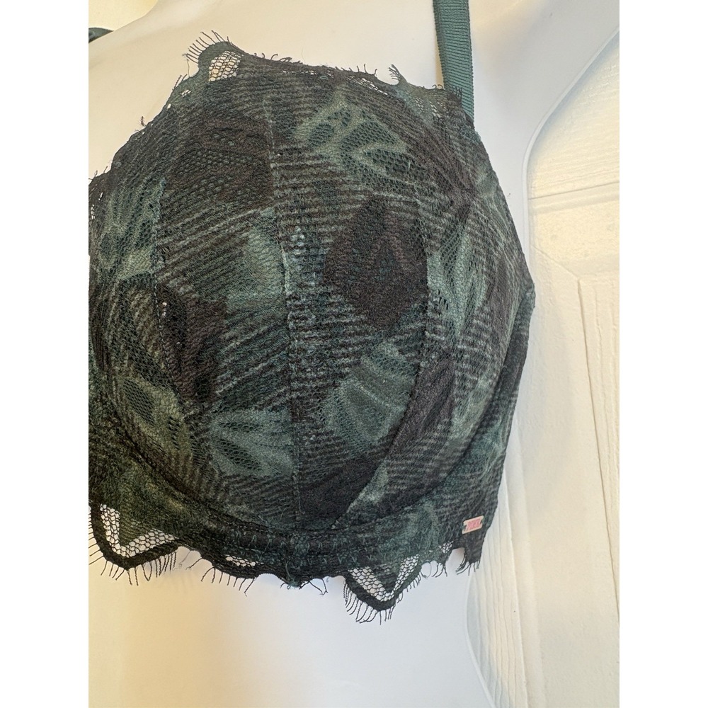 Victoria's Secret PINK Date Pushup Bra Size 34DD‎ Green Plaid Floral Lace - Picture 3 of 10
